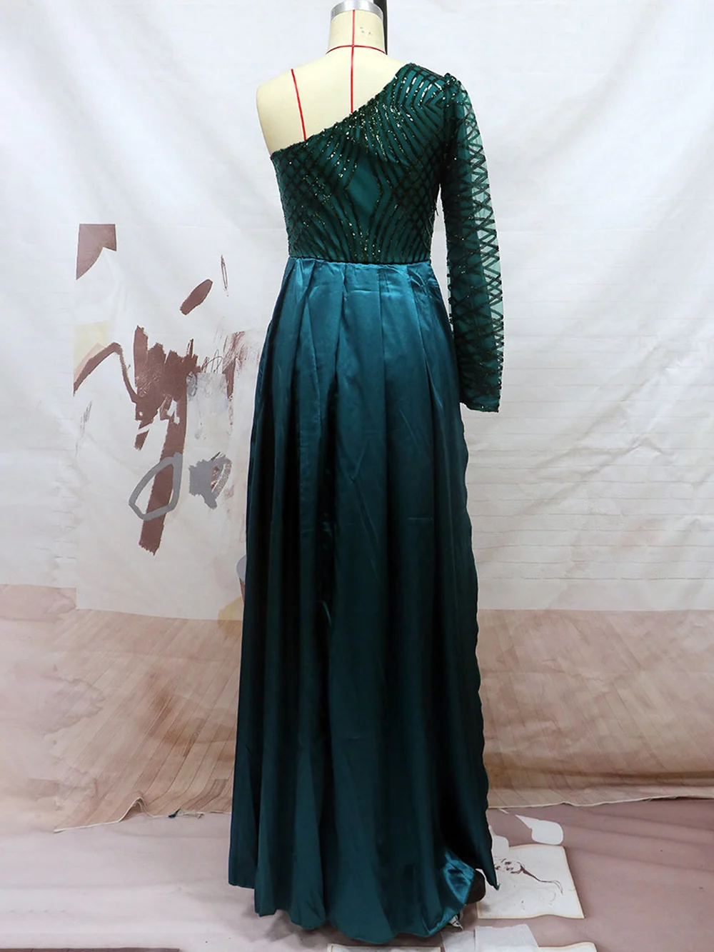 Romans Long Evening Dress Green Women's Dress One Shoulder Long Dress Party Dress Women Clothing Dress Prom Dress