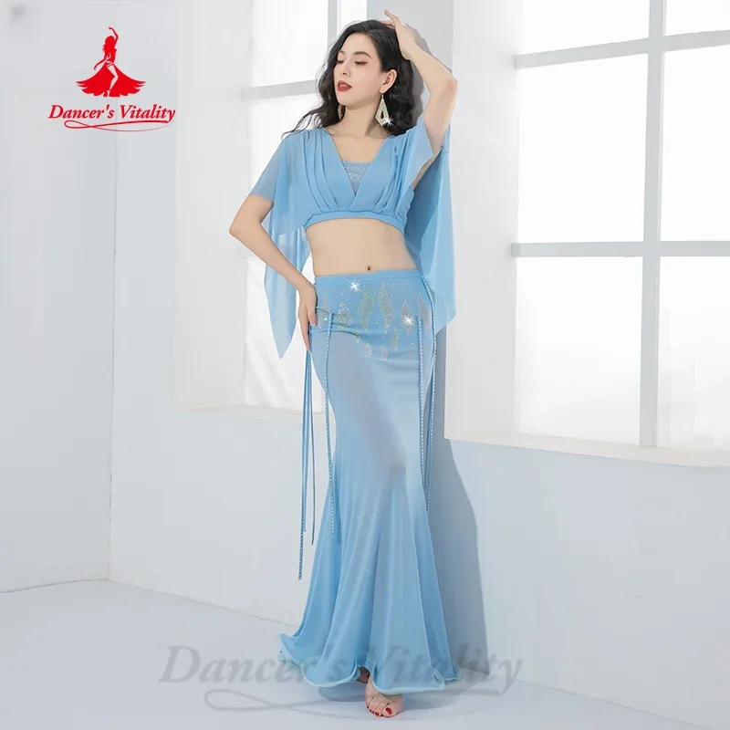 Костюм для танца живота сетчатый топ с v-образным вырезом + сексуальная длинная