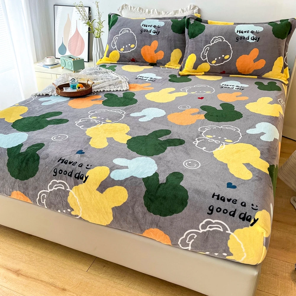 

Утолщенный фланелевый теплый комплект постельного белья, теплая бархатная натяжная простыня с кристаллами, чехол на матрас, зимняя уютная ...