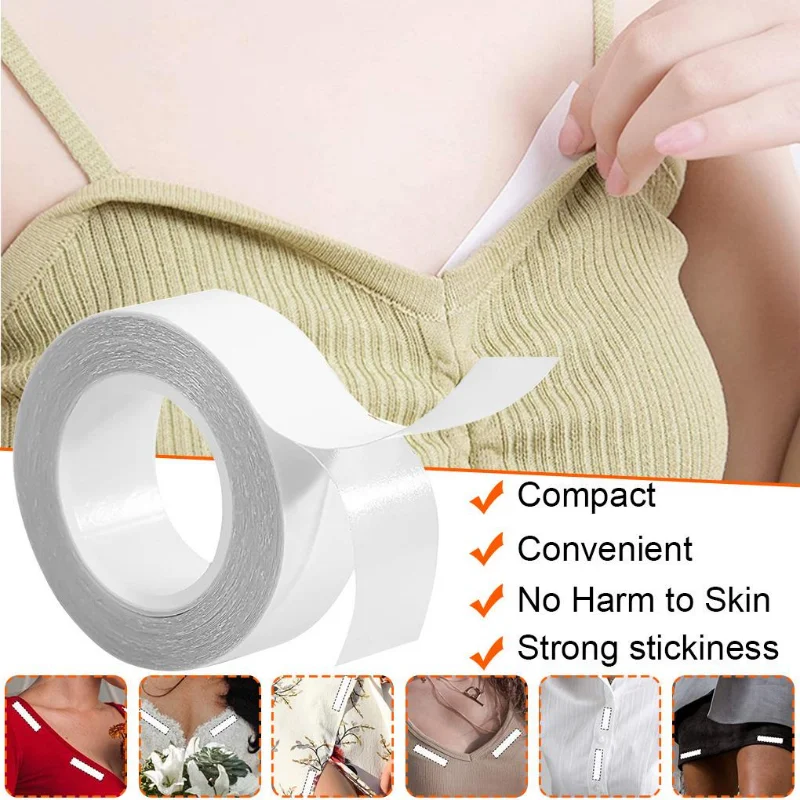 5M Women Clear Double Sided Tape For Clothes Dress Body Skin Adhesive Sticker Transparent Anti-Exposure Adhesive Sticker Strip