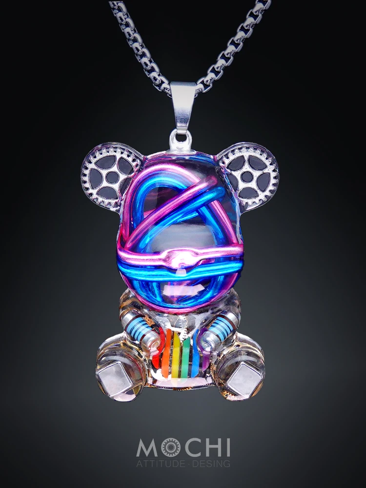 

Изысканный механический подвесной медведь Cyberpunk оригинальный крутой и уникальный светящийся кулон ожерелье из титановой стали