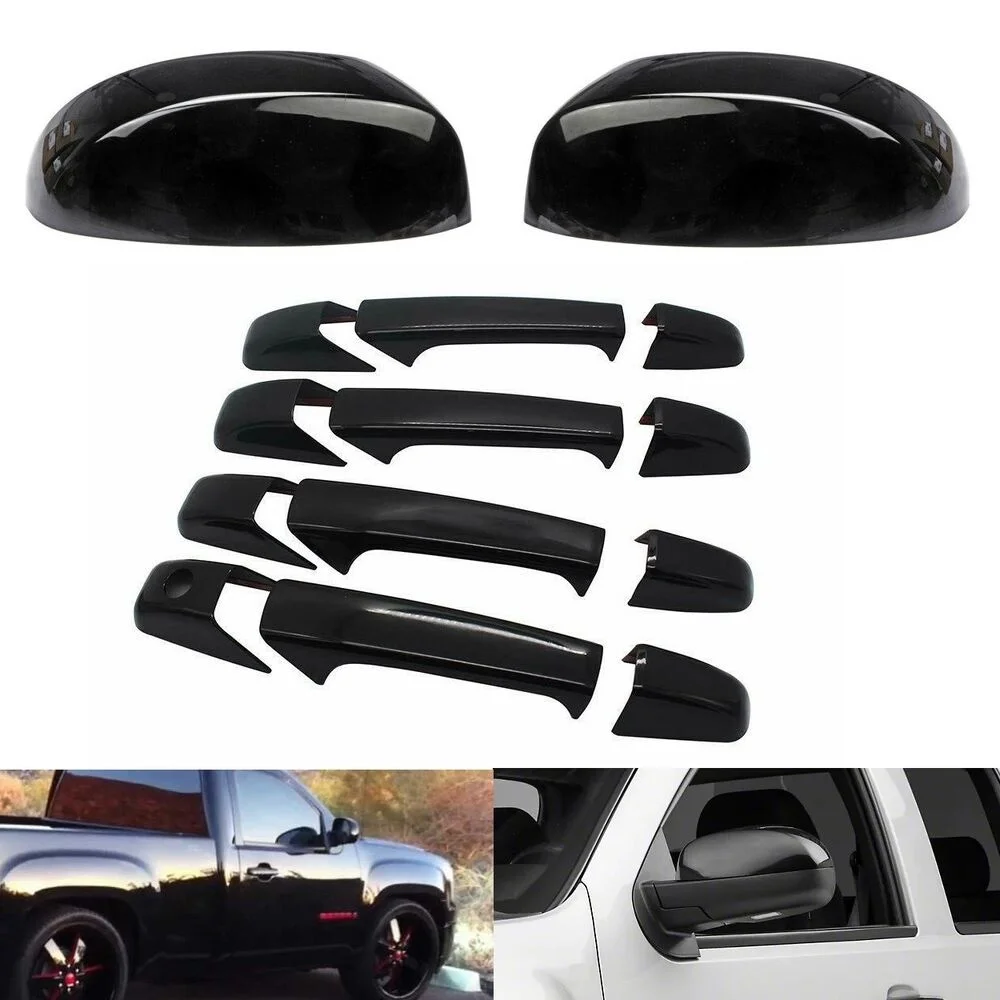 

Для 07-13 Chevy Silverado GMC Sierra GLOSS BLACK Top Mirror + 4Dr ручные чехлы