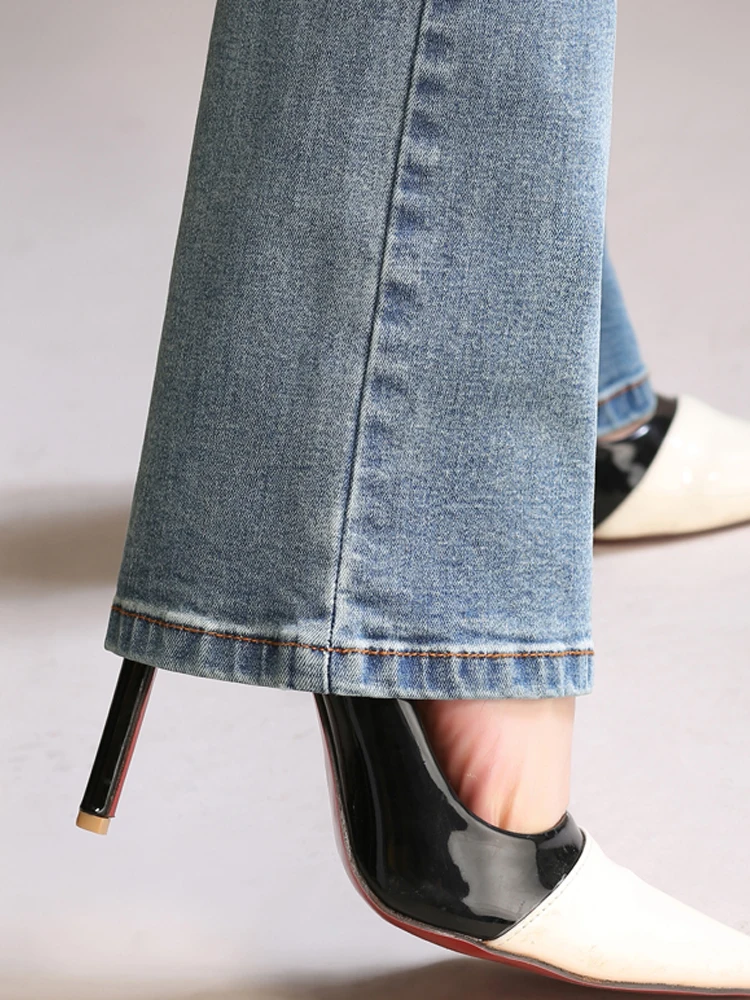 Xisteps 2022 High Waist Jeans Women Skinny Female Denim Pants Streetwear Large Size Flare Pantalon Slim Trouser High Stretch