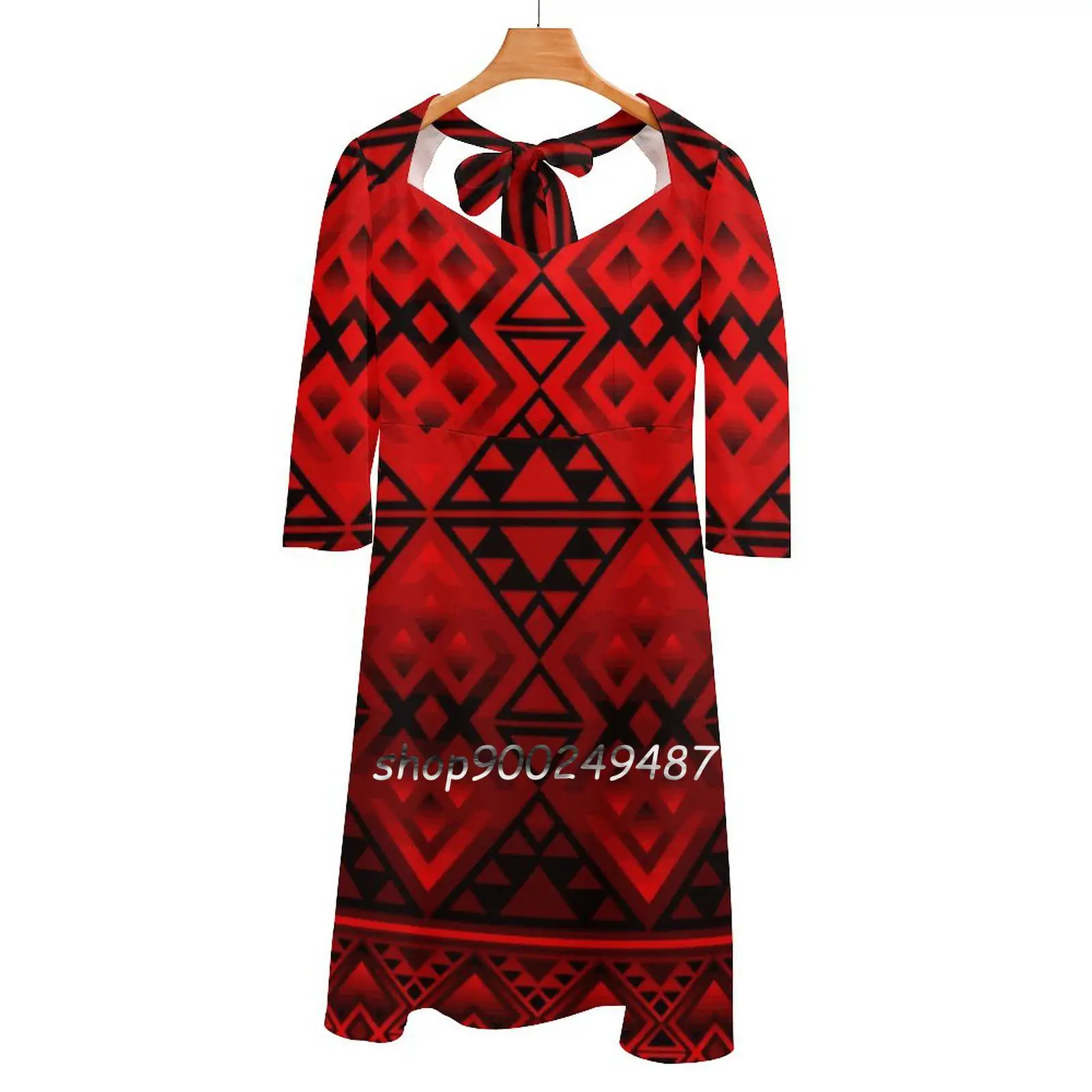 

The Lodge ( Red ) Square Neck Dress New Plus Size Elegant Women Waist Tight Dress Designs Melvin War Eagle Red Designs