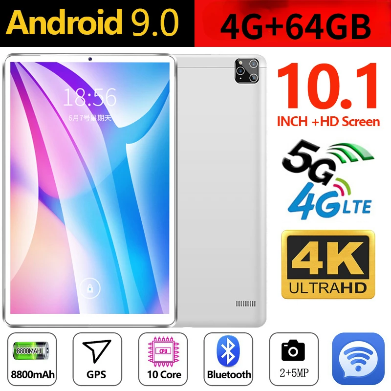 

2023 New Gift Tablet 10.1 Inch 4G+64GB Tablet 4G Dual SIM Card Android 9.0 Tablet Android Tablet Kids Tablets