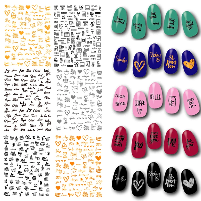 

Алфавит любовь шаблон наклейки для ногтевые листы для картин газета винтажные Переводные картинки Love Маникюр слайдеры Декор