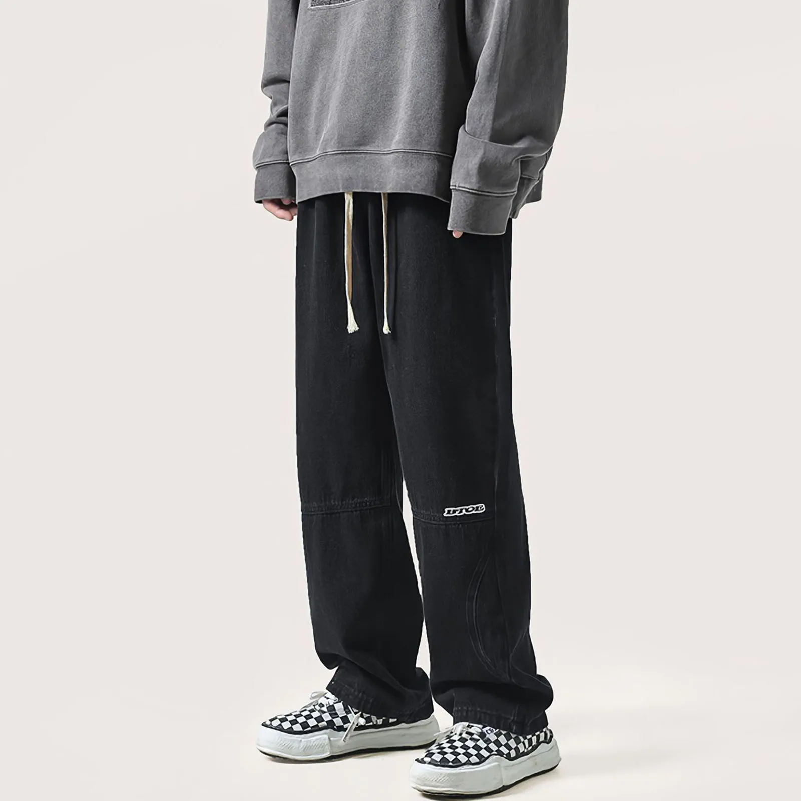 Black Jeans Man Summer Harajuku Baggy Straight Cargo Pants Korean Fashion Streetwear Casual Vintage Wide Leg Denim Trousers