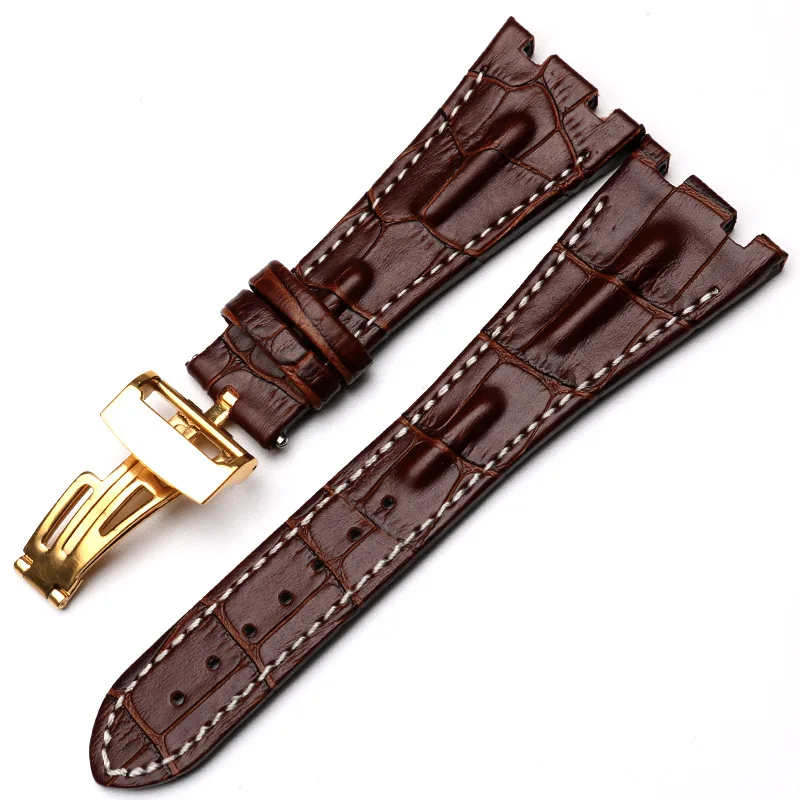 High quality Genuine Leather Folding Buckle 28mm watchband for AP 15703 26470SO Royal Oak offshore men's sports watch strap