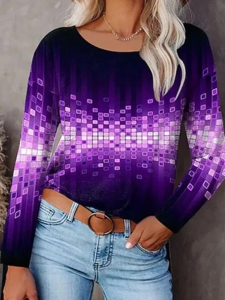 

Блузка женская с длинным рукавом, модный Свободный джемпер с градиентным принтом, Повседневный пуловер с круглым вырезом в уличном стиле, в...