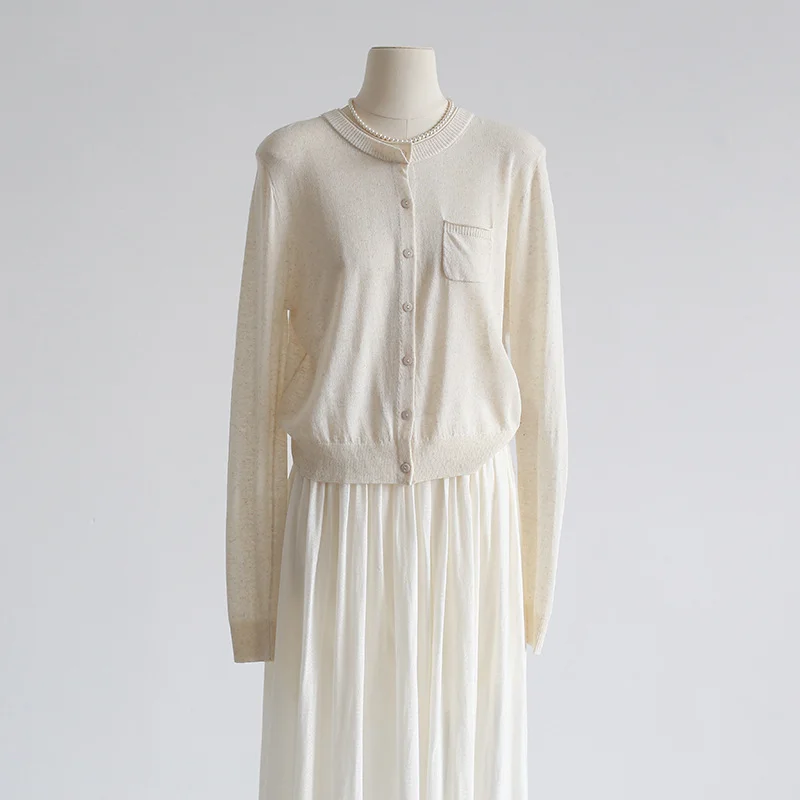 Внешняя торговля Летний Тонкий льняной вязаный женский кардиган с одним