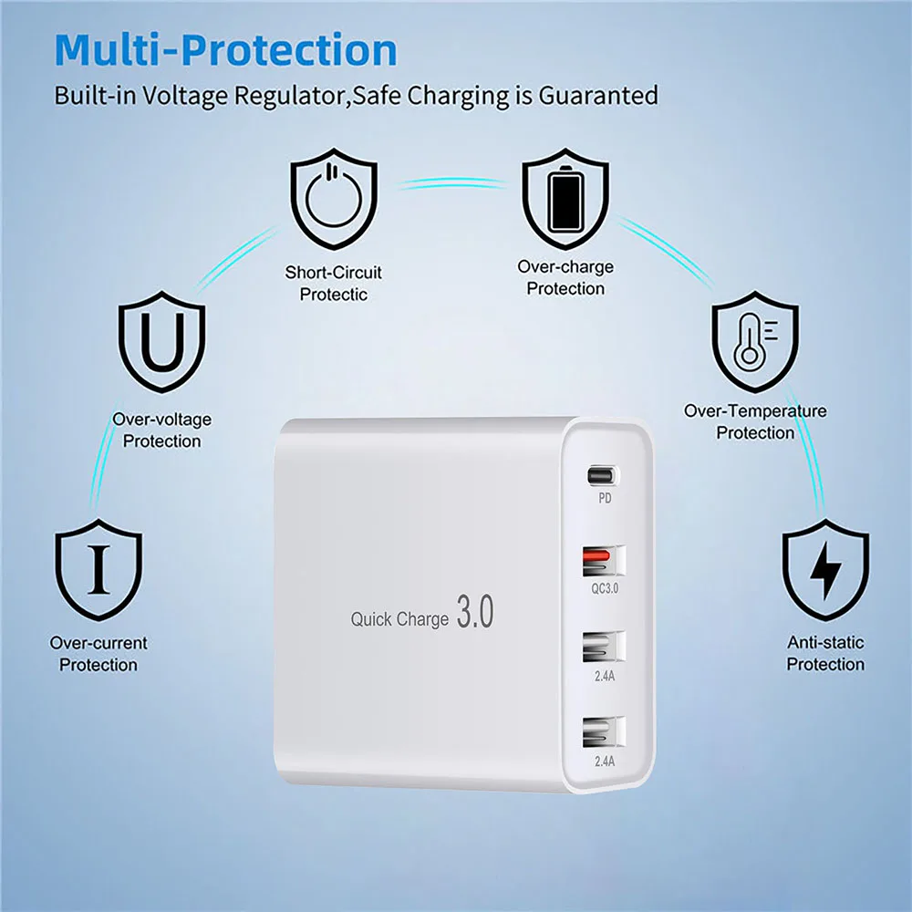 Зарядное устройство складное с 4 USB-портами и поддержкой быстрой зарядки 48 Вт |