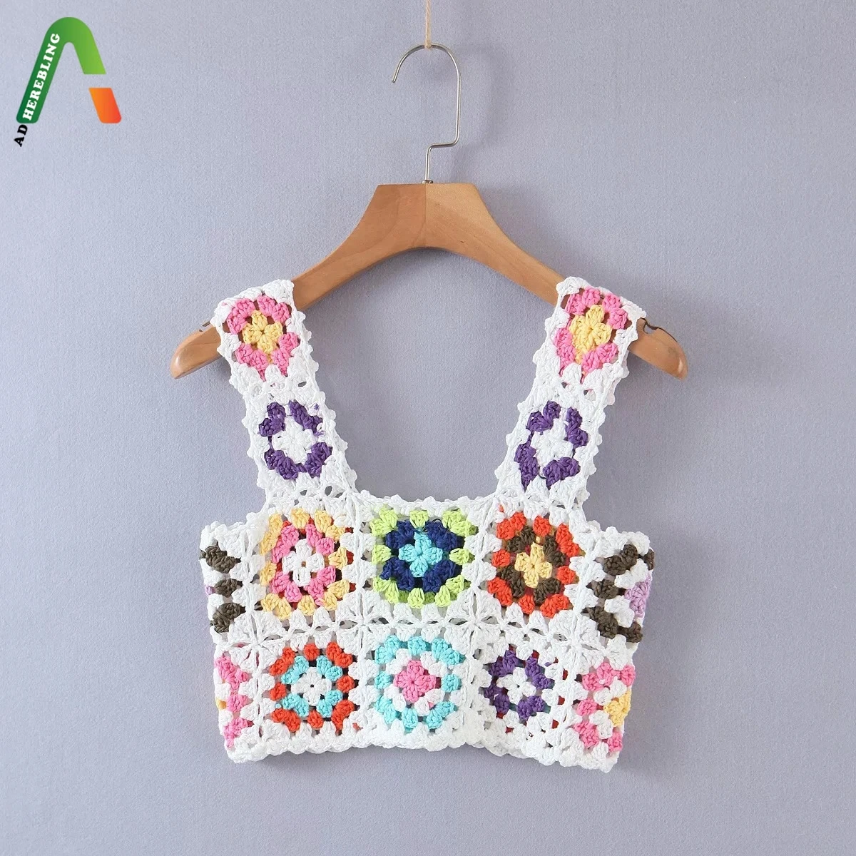 Женский вязаный Топ Adherebling летний топ с широкими бретелями без рукавов