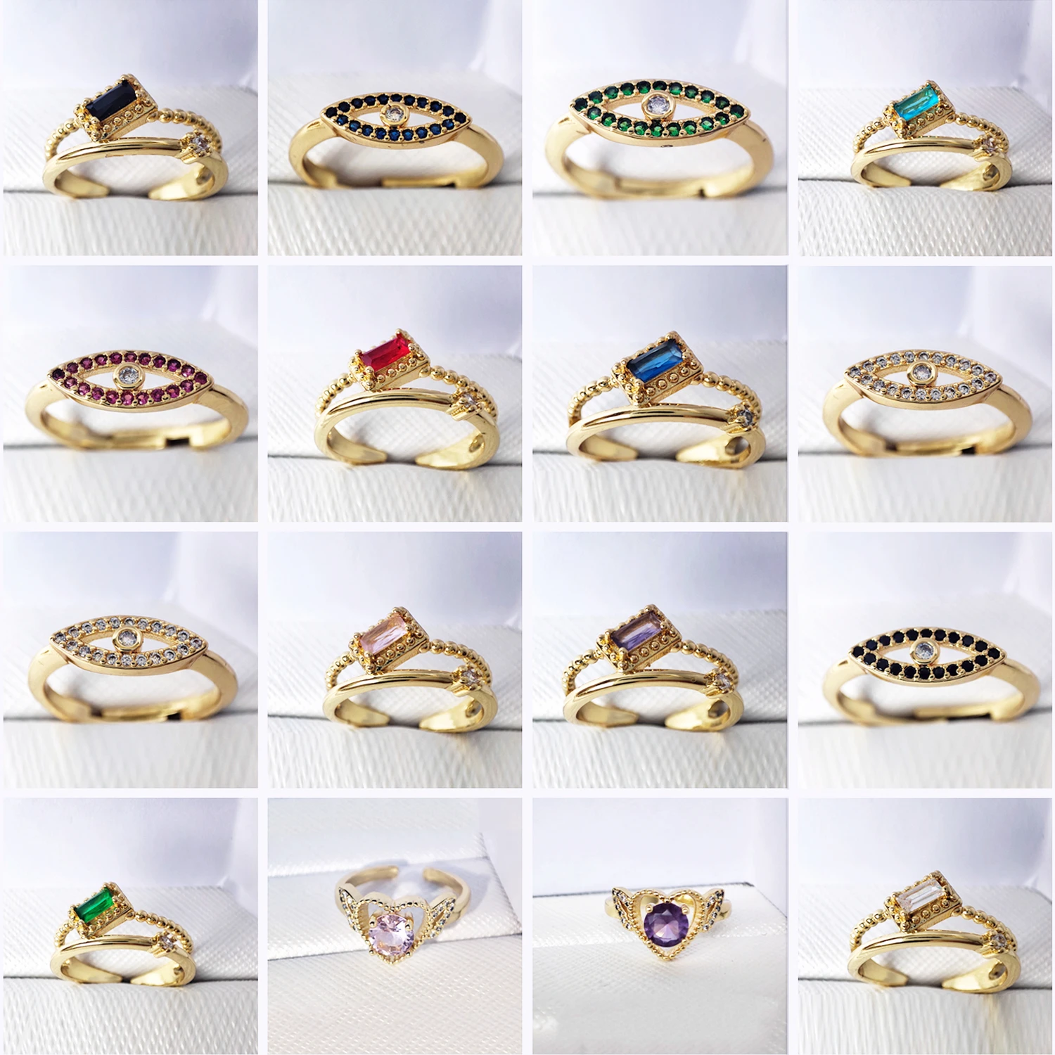 

Gold Color Rings for Women/Men Jewelry Inlaid Colorful Zircon Jewelry Ring Devil's Eye Heart Square Exquisite Engagement Charms