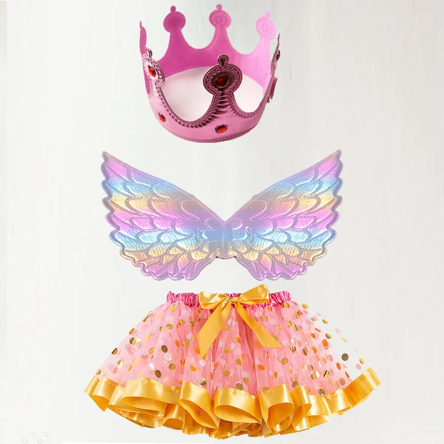 Christmas Tutu Skirts Crown Wing Angel Cosplay Costume For Girls Children Kids Halloween Clothing Party | Тематическая одежда и