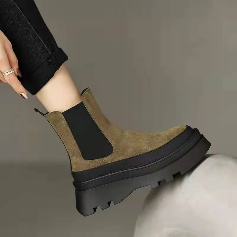 

Women's Fashion Casual Ankle Boots Round Toe 2023 Winter New Warm Slip-on Platfrom Chelsea Boots Snow Warm Shoes Botas De Mujer