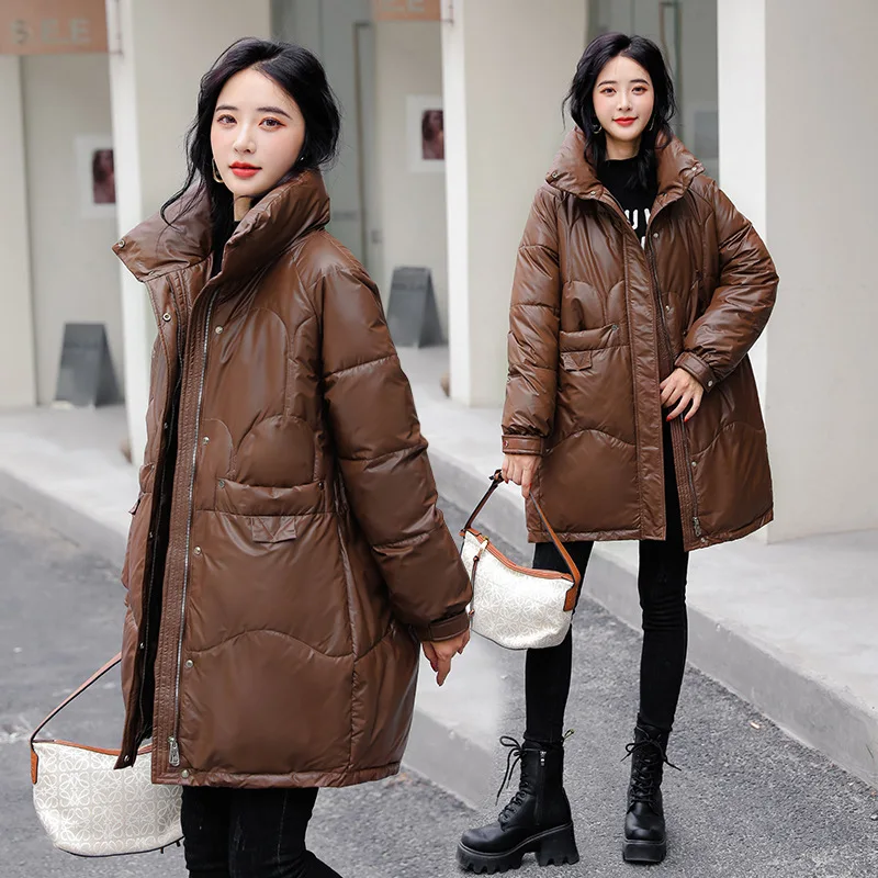 

Down Padded Jacket Women's Long Section 2022 New Sequins Korean Version Loose Padded Jacket Hooded Padded Jacket Thick Coat
