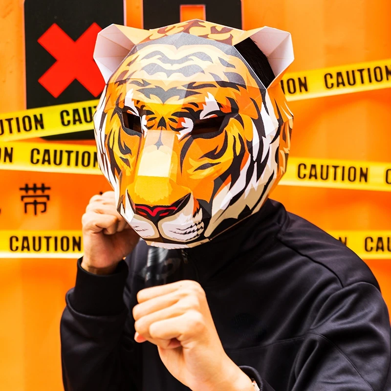 

3D Бумажная форма, тигр, голова льва, маска, головной убор, модель животного, реквизит для Хэллоуина, для женщин и мужчин, для вечевечерние, Дет...