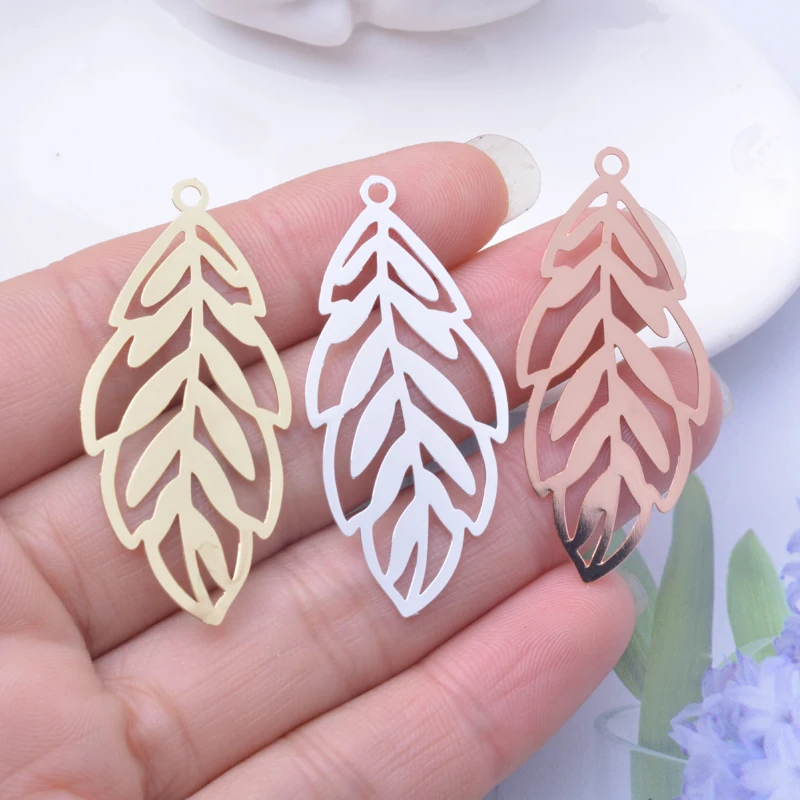 6 шт. 48*20 мм филигрань светло-золотые листья подвески розовое золото серебро цвет