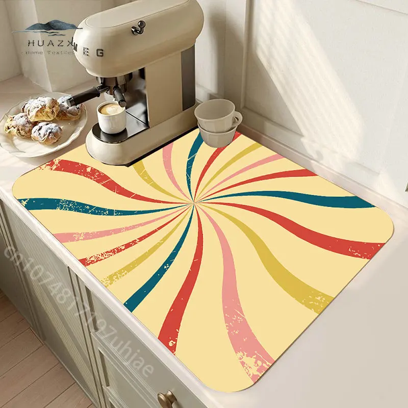 

Retro Abstract Sun Background Dish Drying Mat Super Absorbent Tablemat Quick Dry Placemat Kitchen Coaster Dinnerware Drain Pad
