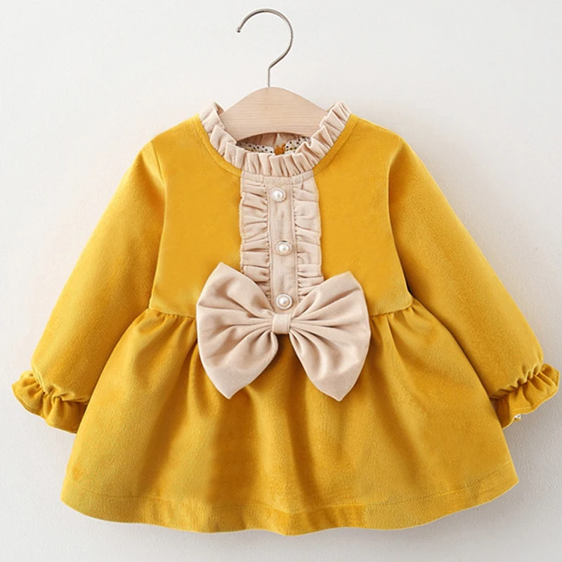 

Новинка Осень-зима 2023, модное платье принцессы с бантом для девочек, детская одежда, детские платья, костюм с длинным рукавом, детское платье