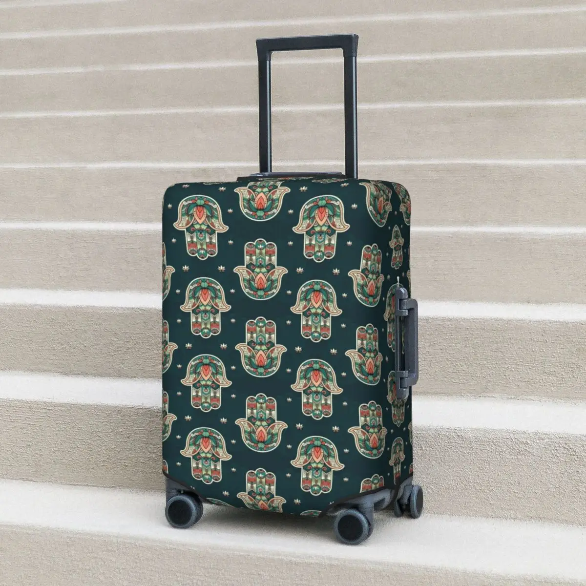 

Hamsa Hand Print Suitcase Cover Abstract Floral Travel Protector Holiday Strectch Luggage Supplies