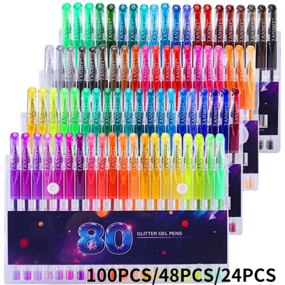 Glitter Pen, Glitter Gel Pen Set, 24/48/100 Colors Neon Marker Pens for Adult Coloring Book Doodle  DIY Greeting Card Painting