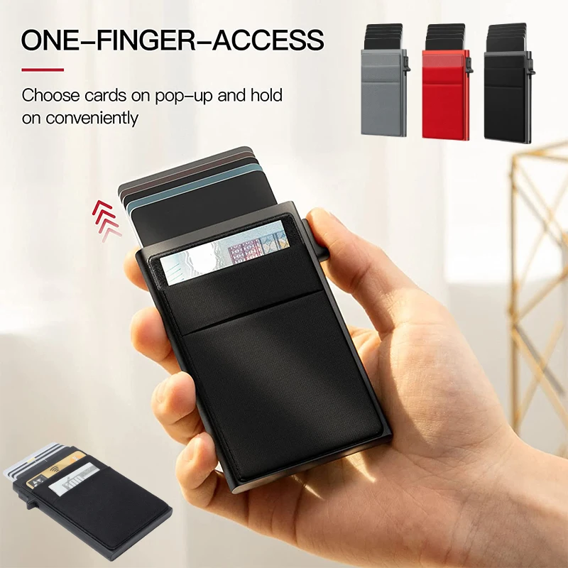 

Rfid Credit Card Holder Wallet Metal Thin Slim Bank Card Case Men Women Pop Up Minimalist Wallet Small Black Purse Metal Vallet