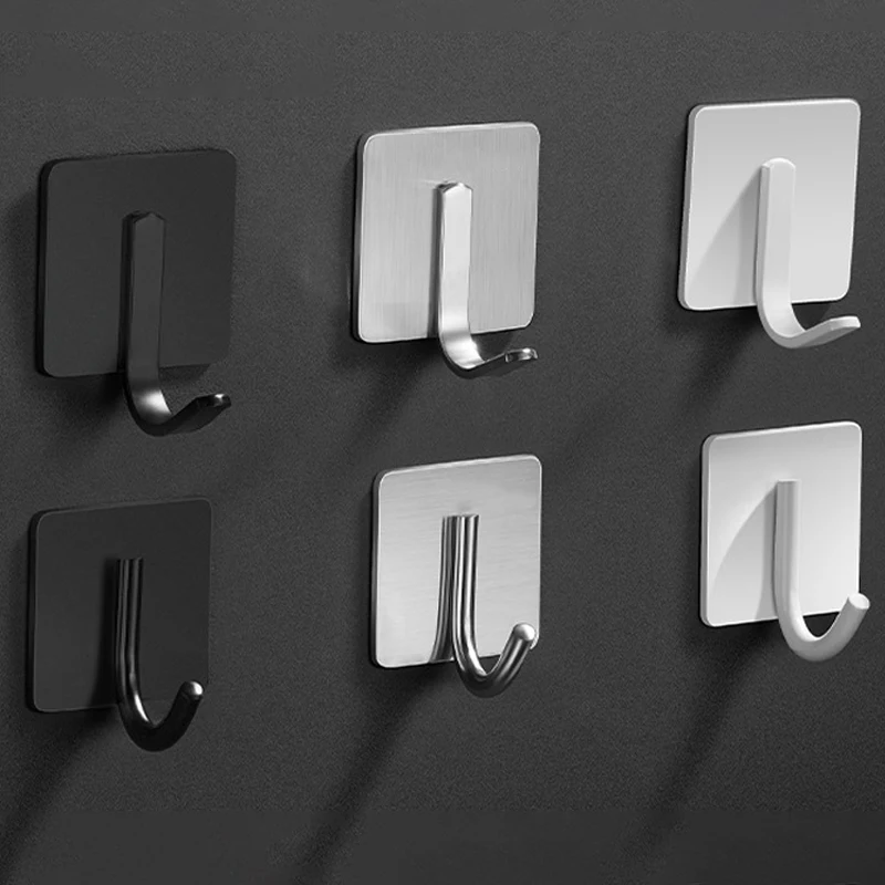 

1PC Stainless Steel Wall Hook Adhesive Towel Coat Hanger Handbag Key Hook Holder Punch-free Kitchen Bathroom Strong Hanging Hook