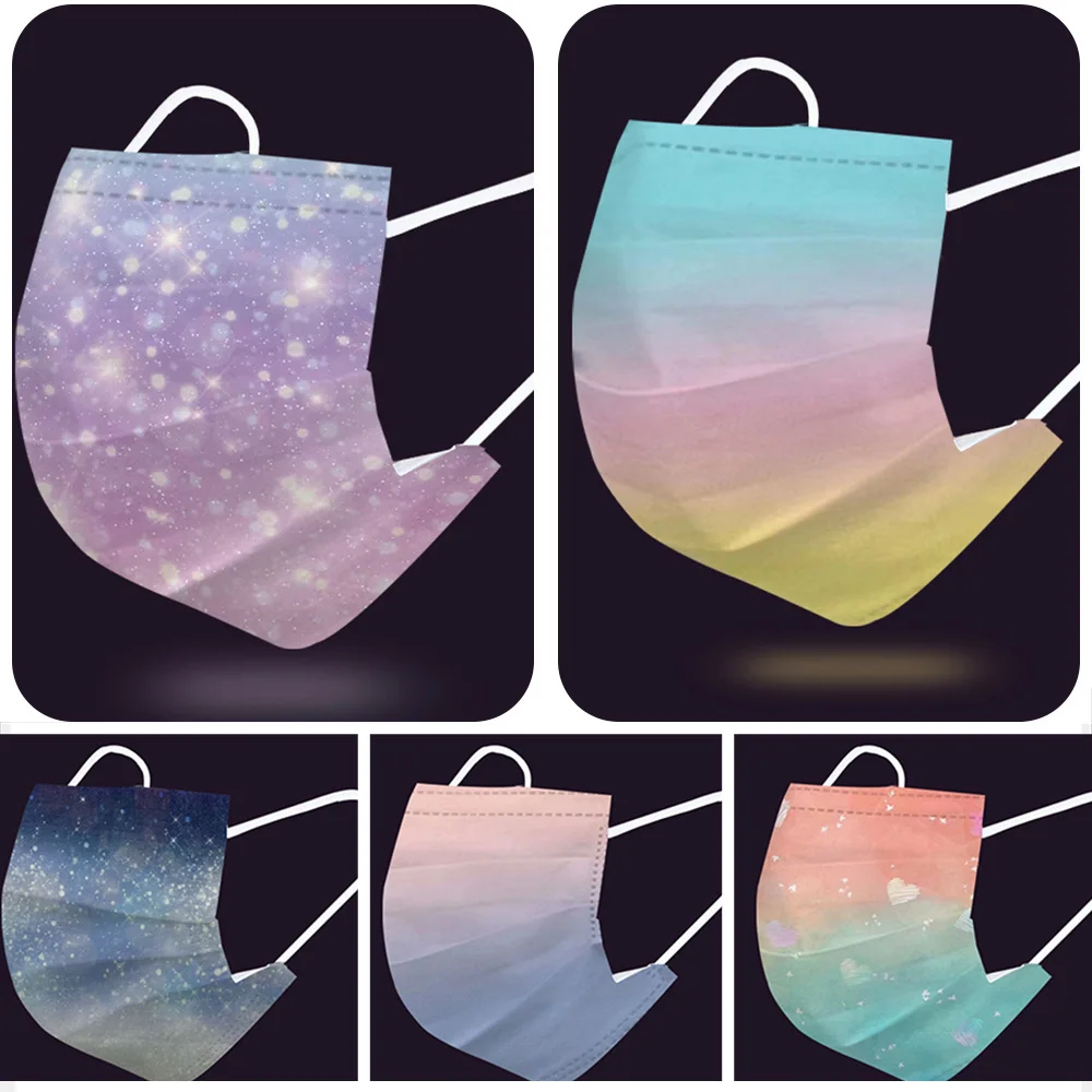 

Gradient Starry Color Одноразовые маски для рта с принтом Модные женские туфли Trend 3Ply Защитная маска для лица Взрослые Mascarillas Ninos