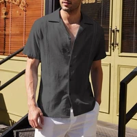 2022 new men shirt solid color turn down collar linen blend casual summer top male clothing