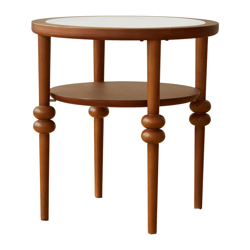 

TLL French Entry Lux Retro Solid Wood round Coffee Table Simple Tea Glass