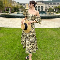 new leopard long elastic women dress summer 2022 runway casual beach vacation dress female
