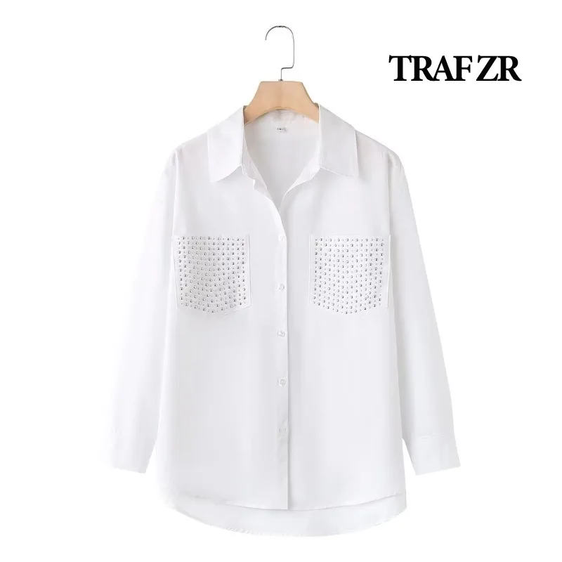 Блузка женская хлопковая однотонная с длинным рукавом в стиле минималистик