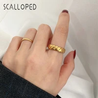 scalloped fashion twist stainless steel ring personality light luxury unlimited attachment ladies birthday festival jewelry ring