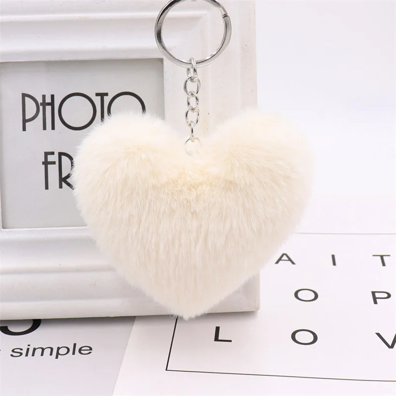 Plush Ball Key Ring Love Mobile Phone Key Chain Soft Artificial Rex Rabbit Hair Ball Car Key Ring Ladies Bag Pendant Jewelry DIY