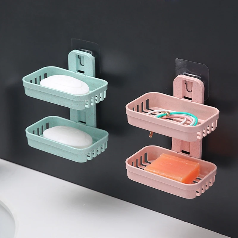 

Soap Dishes Box Wall Shower Soap Tray Holder for Bathroom Double layer Storage Basket Soap rack Shelf Kitchen Tools