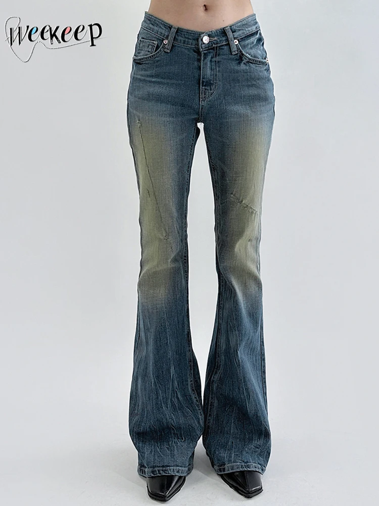

Weekeep Streetwear Elastic Jeans Casual Low Rise Slim-fit Blue Denim Pants Korean New Fashion Harajuku Jeans Women y2k Aesthetic