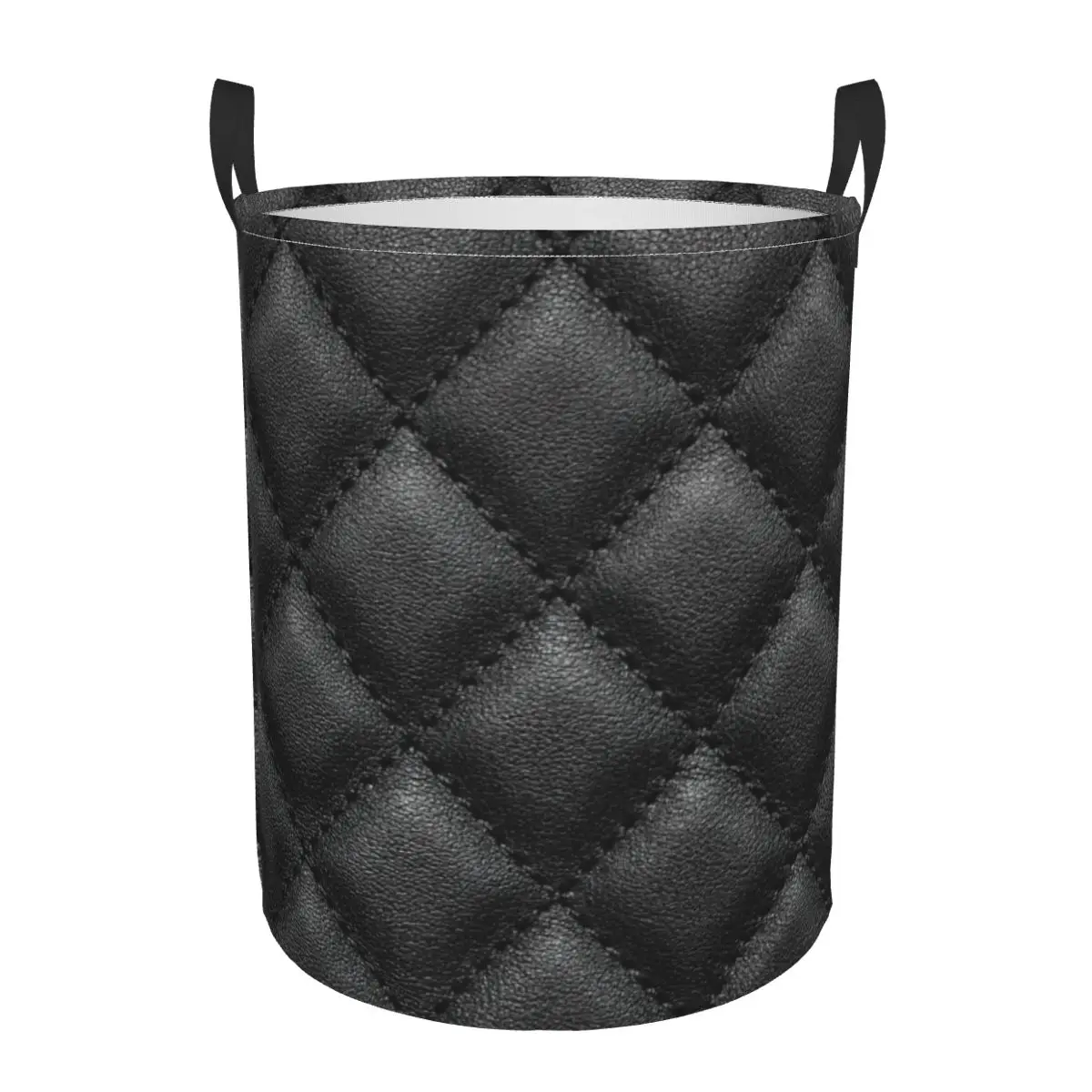 

Black Quilted Leather Skin Design Dirty Laundry Basket Waterproof Home Organizer Basket Clothing Kids Toy Storage Basket