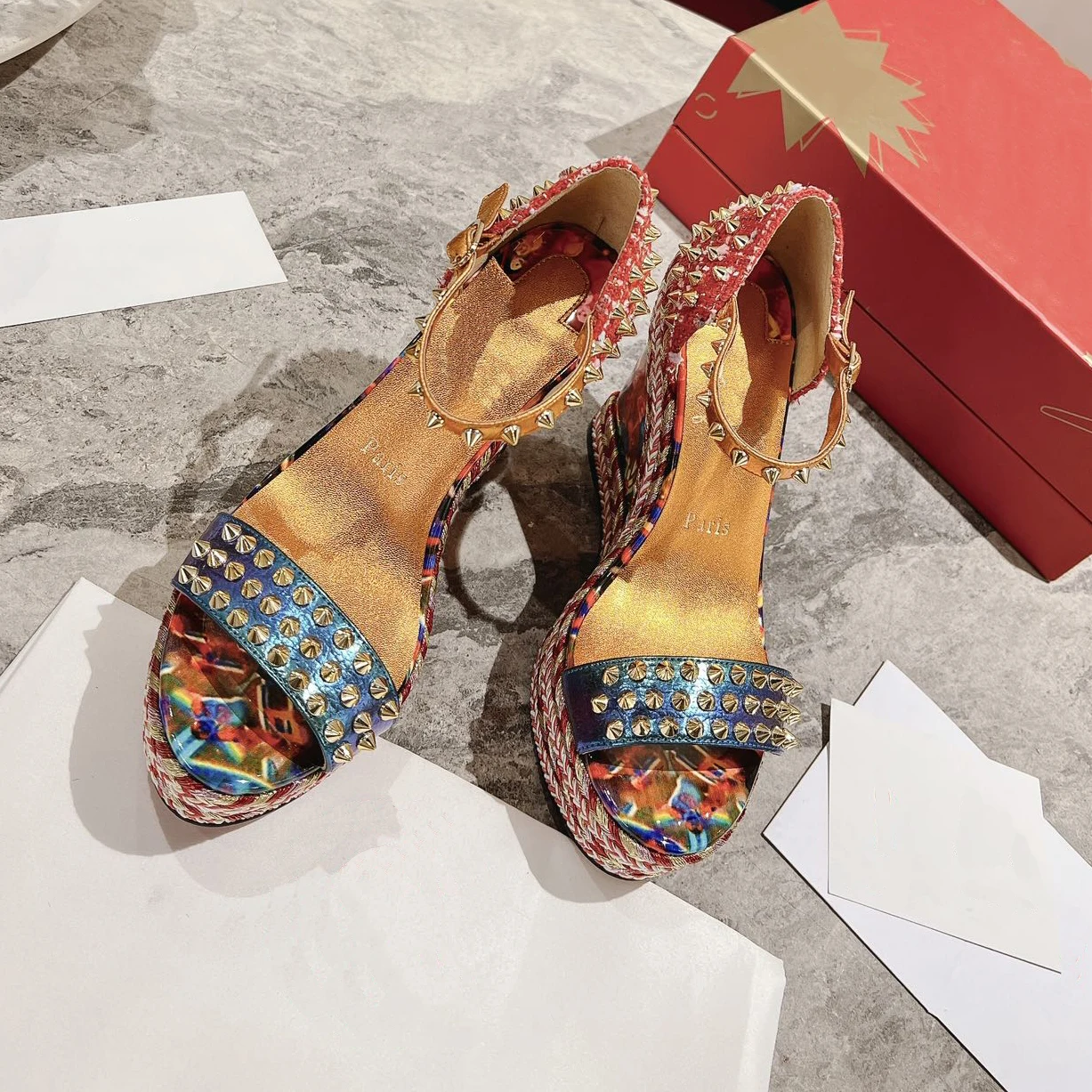 Top Quality Red Sole Womens High Heels 12cm Shoes Luxury Fashion Ladies Braided Sandals Classic Retro Designer High Heel HJ2051