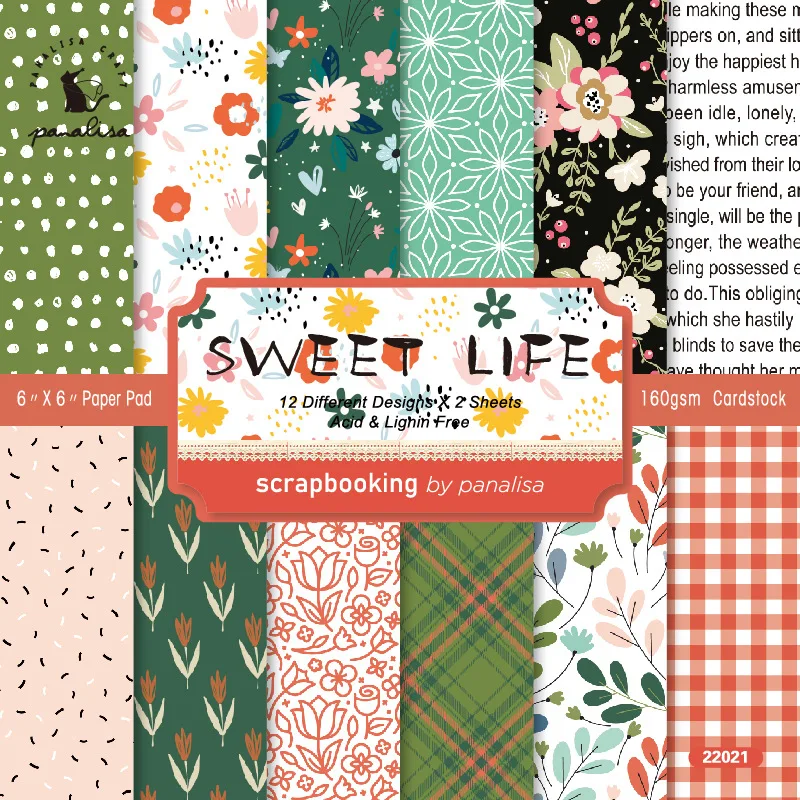 

12 Sheets Flower/Checker/Text Background Paper for DIY Scrapbooking Card Making Handmade Craft Papers Pads Decorative Supplies