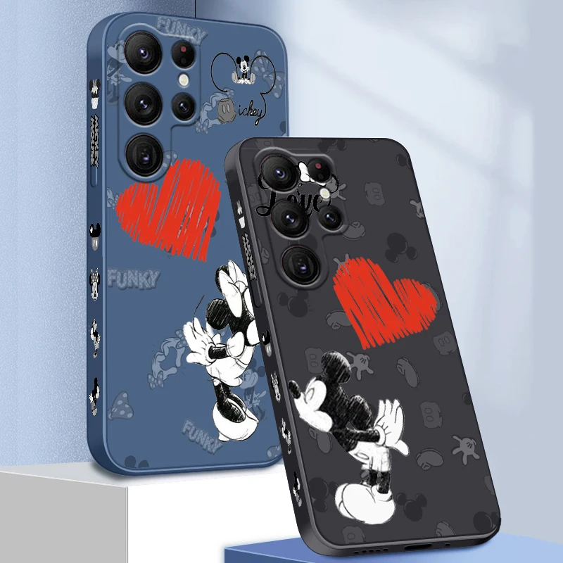 

Disney Fashion Minnie Mickey Liquid Left Rope For Samsung Galaxy S23 S22 S21 S20 FE S10 Ultra Plus Lite 5G Cover Phone Case