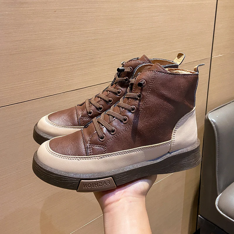 

Женские комбинированные короткие ботинки, женская повседневная обувь на шнуровке, женские нескользящие ботильоны для бега на весну и осень