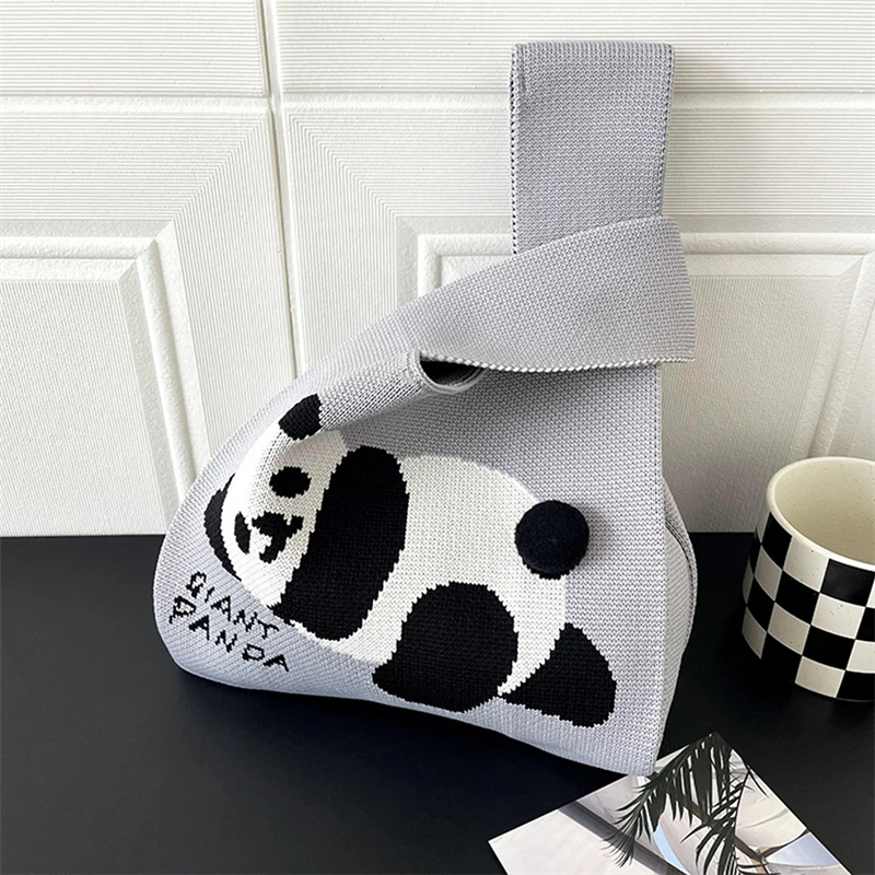 Knit Handbag Women Mini Knot Wrist-Bag Female Casual Color Wide Cute Tote Bag Student Reusable Shopping Bag