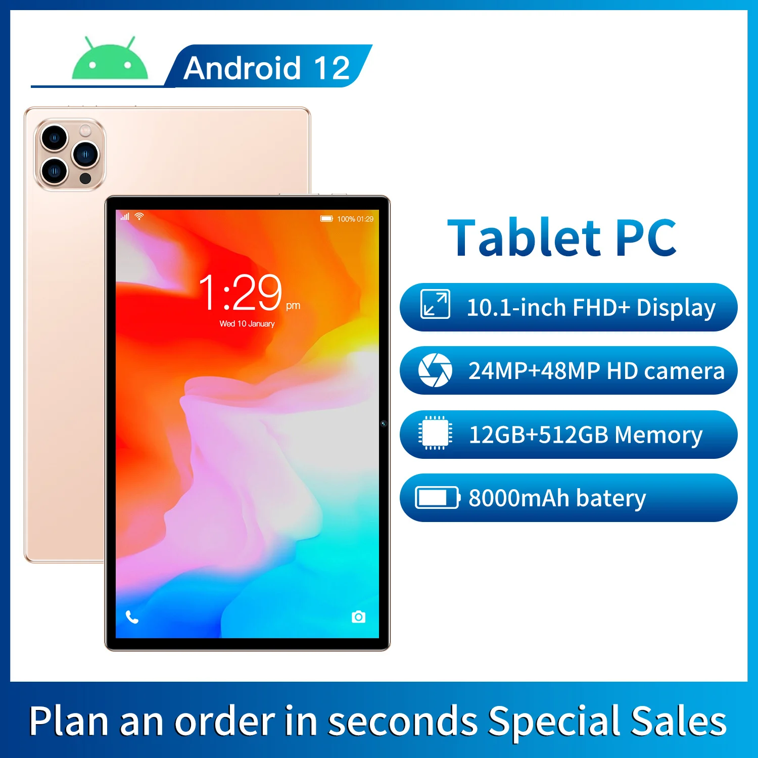 

New Sales 10.1 INCH Pa15 MTK6735 3G Phone Call Tablet 12GB RAM DDR3+512GB Andriod 12 Dual SIM Card Quad-Core WIFI Two Camera