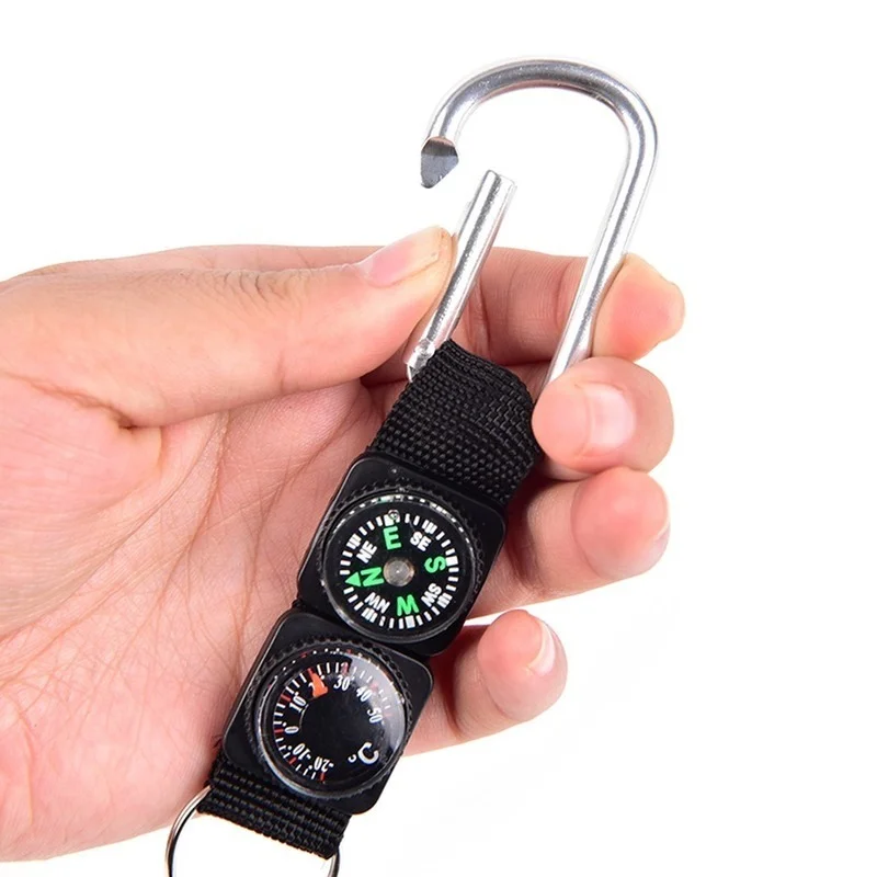 

Multifunction 3 In 1 Outdoor Whistle Compass Thermometer Potable Keychain Thermometer Key Ring Outdoor Climbing Hiking Carabiner