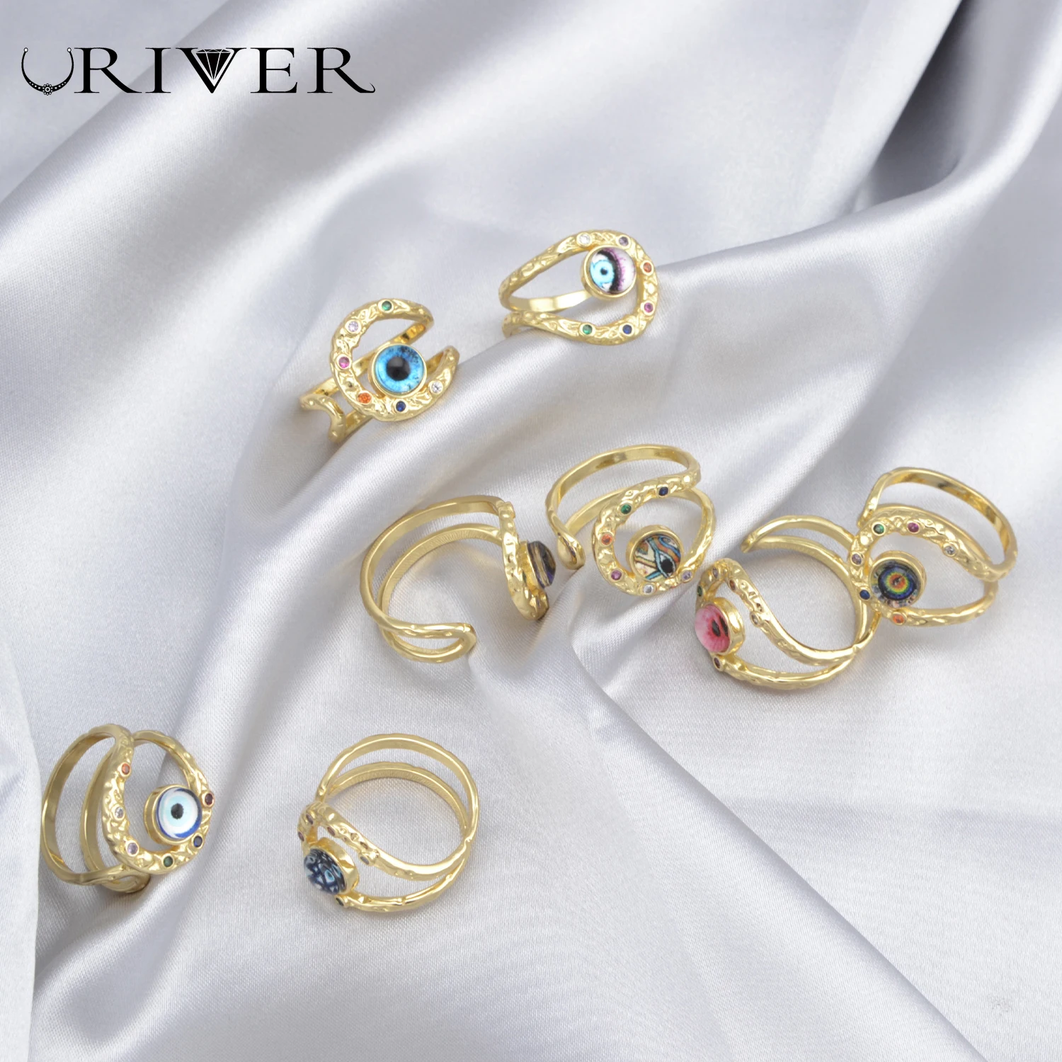 

Double Layer Plating Rings for Women Man Trendy Party Ring Longan Devil Eye Totem Pattern Inlay Colored Zircon Knuckles Jewelry