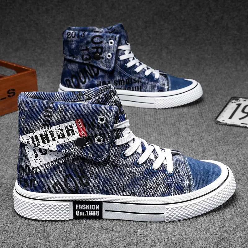 Модные ковбойские мужские парусиновые кроссовки дизайнерские синие