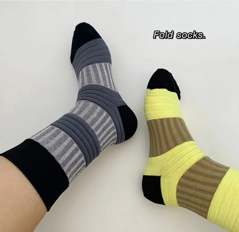 Women Men Socks Japanese Korean Style Striped Lantern Pig Intestine Socks Color Mid Tube Socks Breathable Casual Stocking Socks