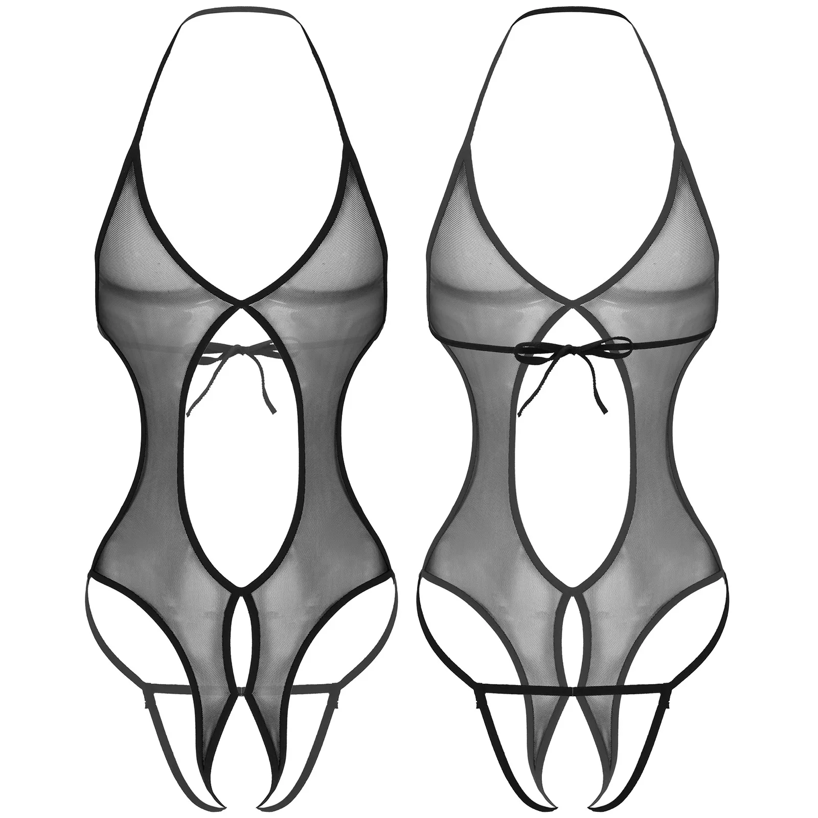 

Men See-through Mesh Erotic Sexy Bodysuit Halter Neck Lace-up Crotchless Exotic Lingerie Underwear Nightwear Sleepwear