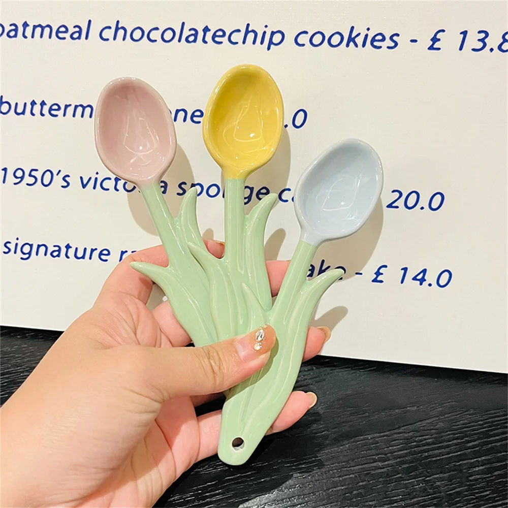 

Good Looking Spoon Cute Tulip Spoon Kitchen Tableware Creative Flower Coffee Spoon Ceramic Spoon 1pcs Ice Cream Dessert Spoon